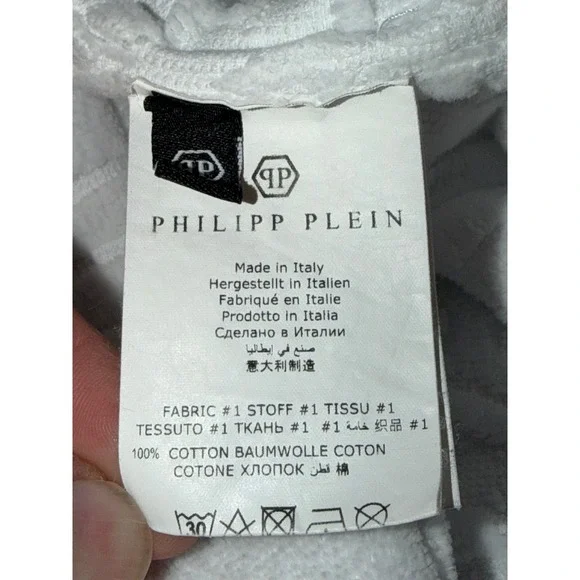 Couture Philipp Plein Bathrobe En Plein Air White Blue 100% Cotton Small Luxury - Picture 9 of 14